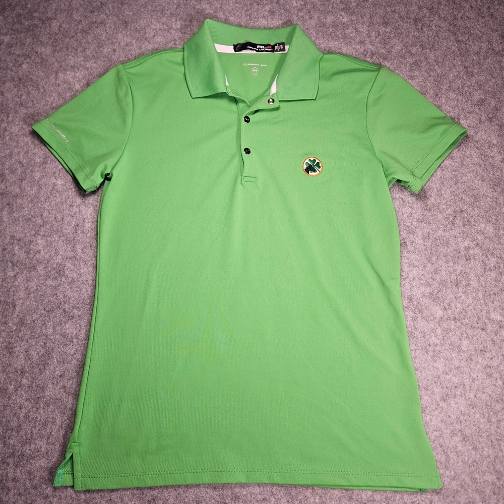 RLX Ralph Lauren Womens Green Polo Shirt Clover Patch Golf Performance Sz XS